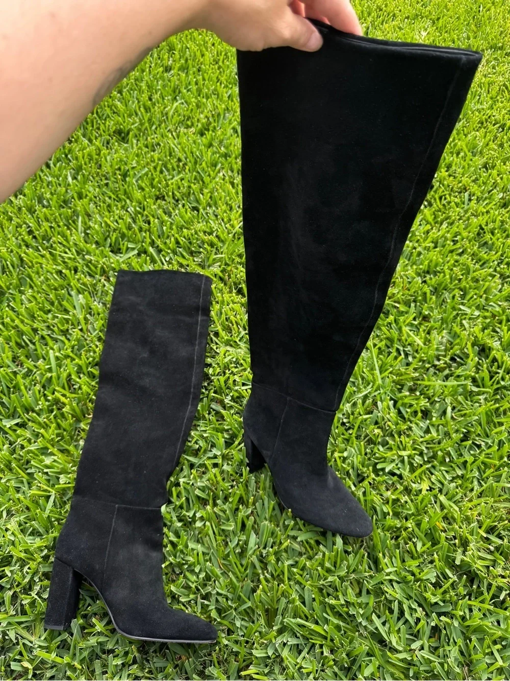 Zara Black Suede Knee High Boots EU 38 US 7.5 Block Heel Tall Boots